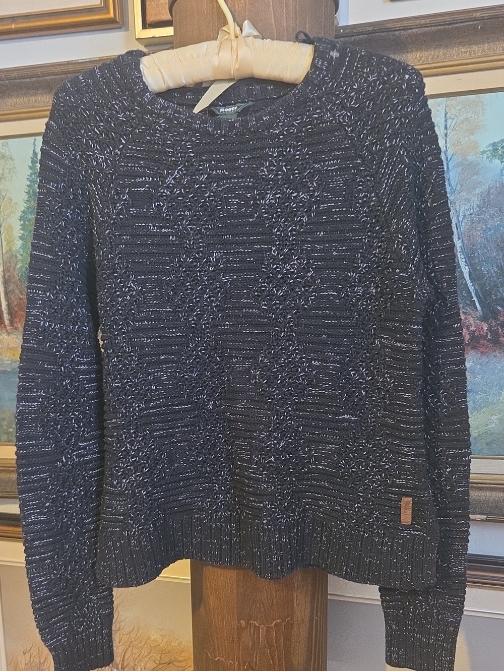 Roots Navy and White Speckled Crewneck Sweater